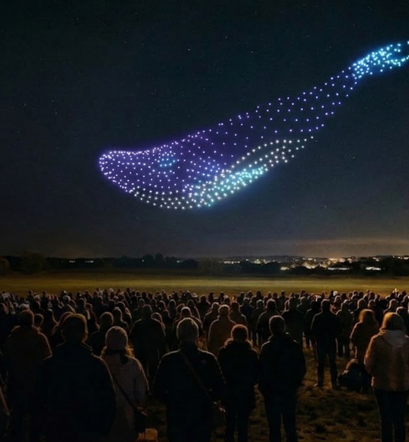 1 000 drones synchronisés formant une figure lumineuse lors du spectacle Magic Drone Show à Reims